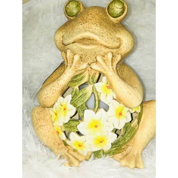 Ceramic Frog Lantern Flameless With Floral Cutout Design - Picture 2 of 8